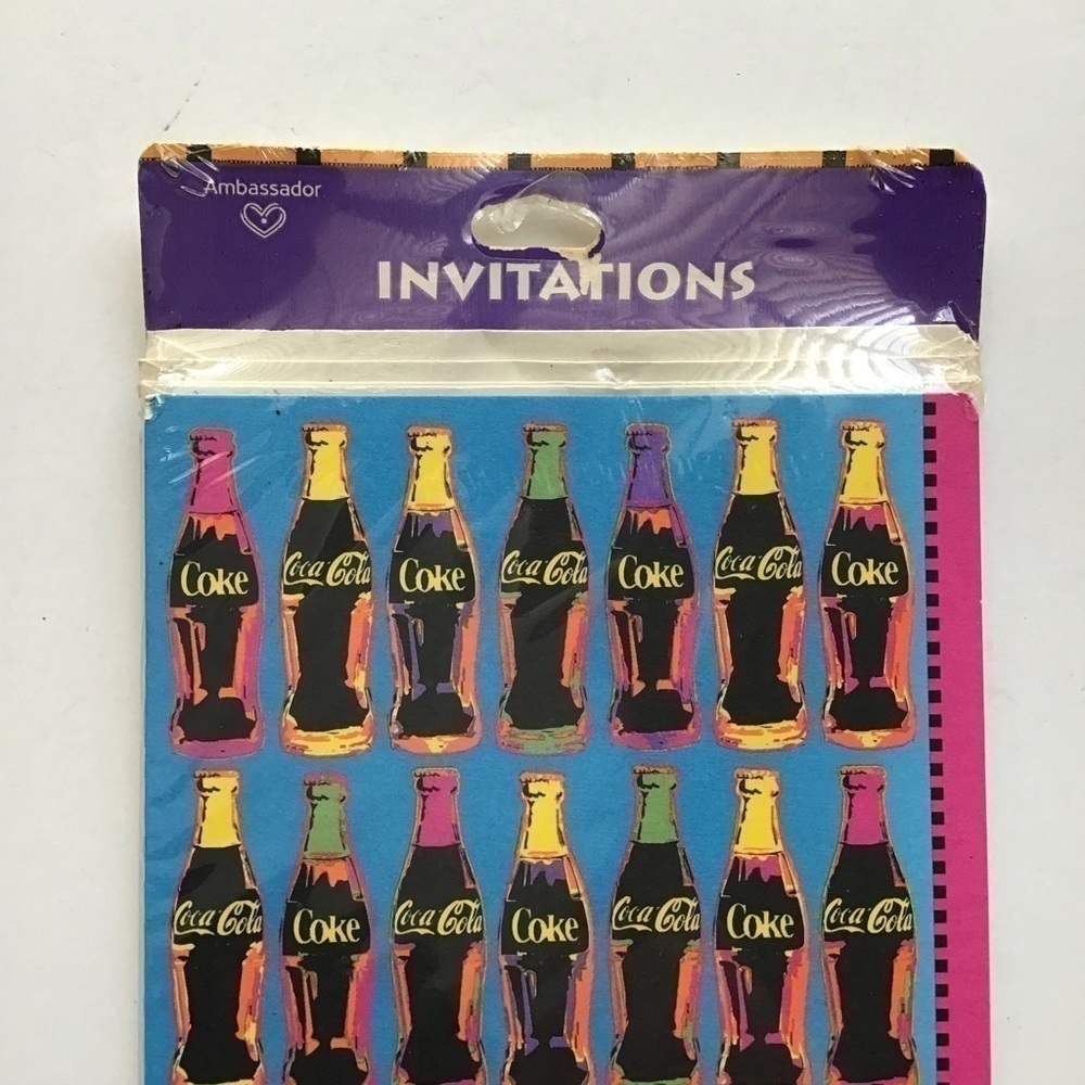Coca Cola Bottles 8 Party Invitations Hallmark 1993 Pop Art Look USA Vintage NEW